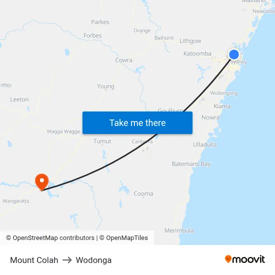 Mount Colah to Wodonga map