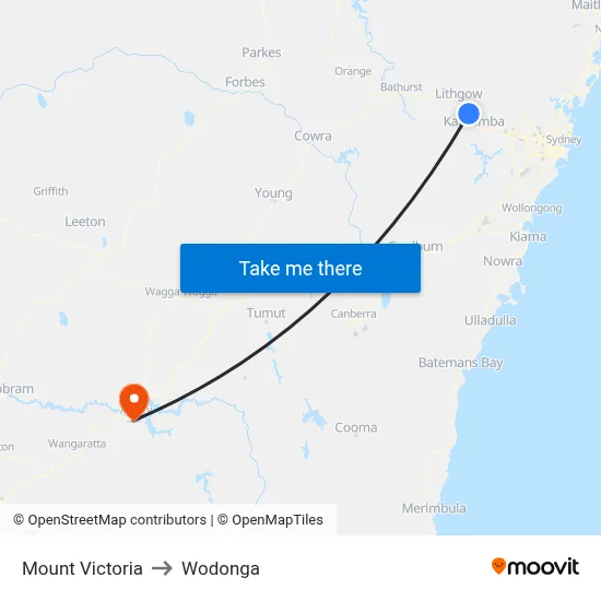 Mount Victoria to Wodonga map