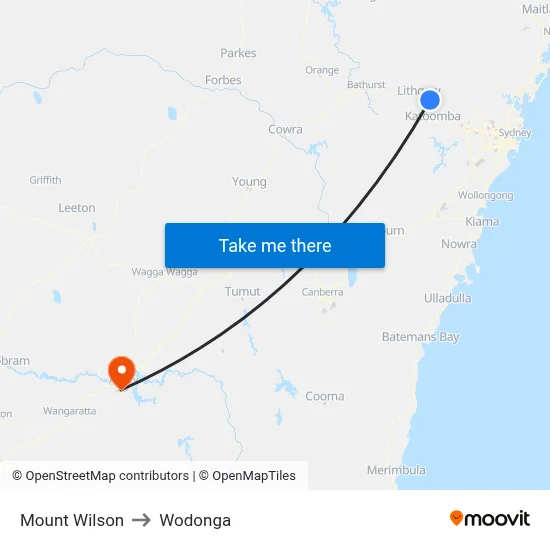 Mount Wilson to Wodonga map
