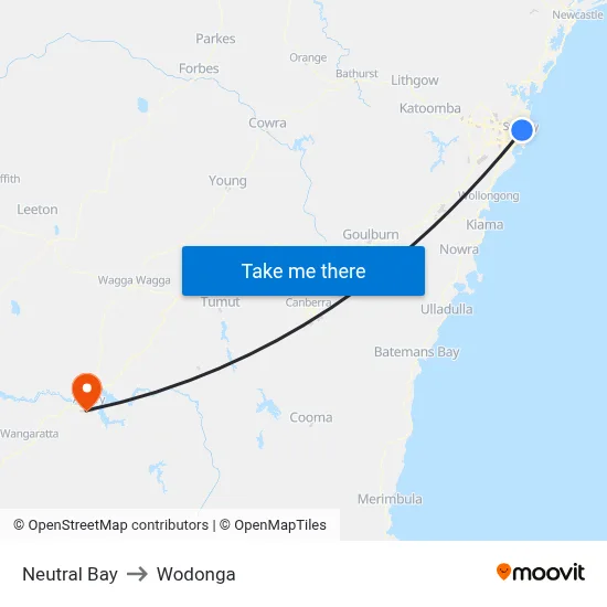 Neutral Bay to Wodonga map