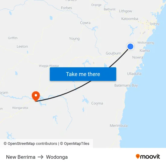 New Berrima to Wodonga map