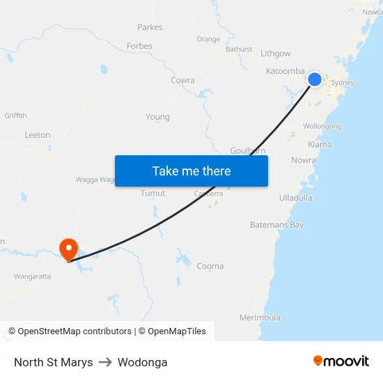 North St Marys to Wodonga map