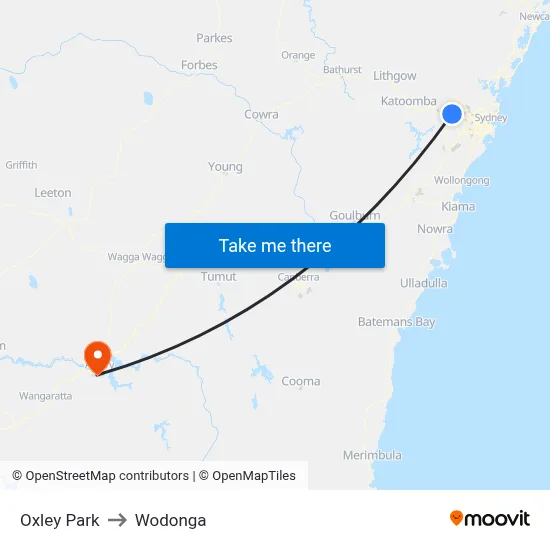 Oxley Park to Wodonga map