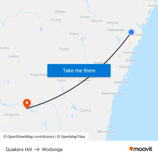 Quakers Hill to Wodonga map