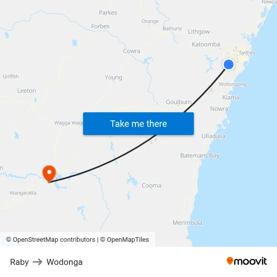 Raby to Wodonga map