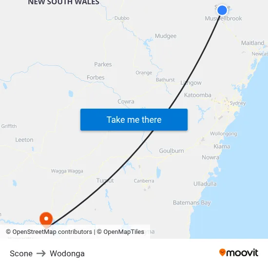 Scone to Wodonga map