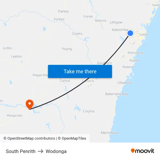 South Penrith to Wodonga map