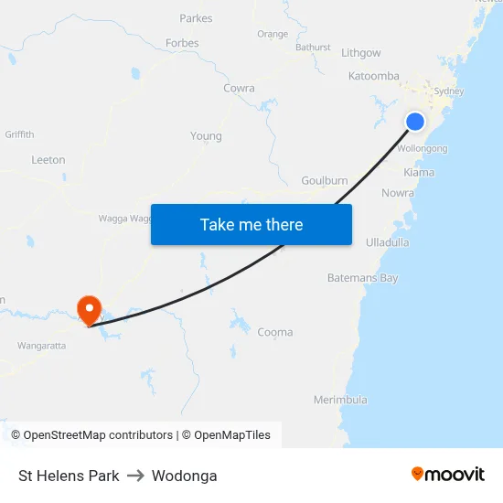 St Helens Park to Wodonga map