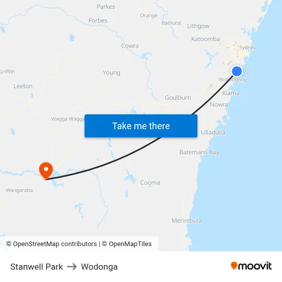 Stanwell Park to Wodonga map