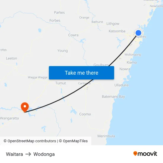 Waitara to Wodonga map
