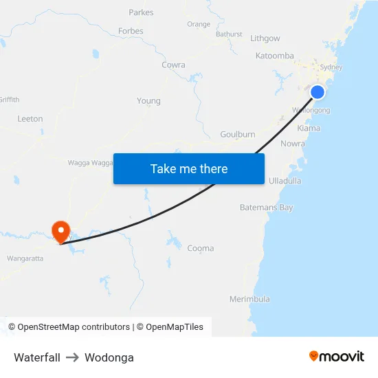 Waterfall to Wodonga map