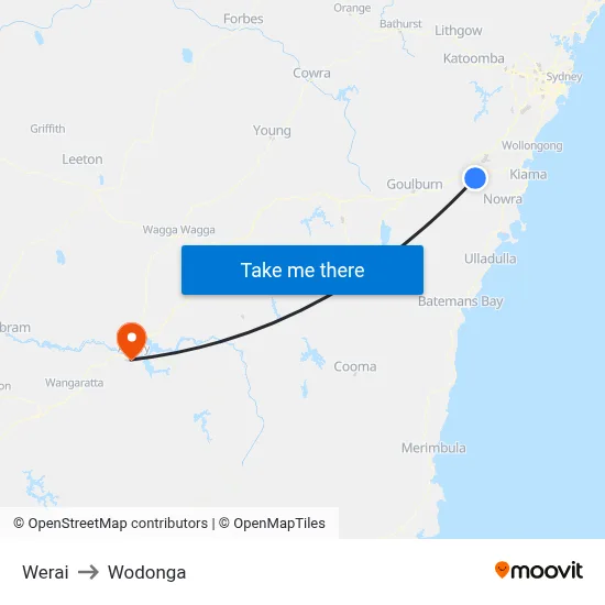 Werai to Wodonga map