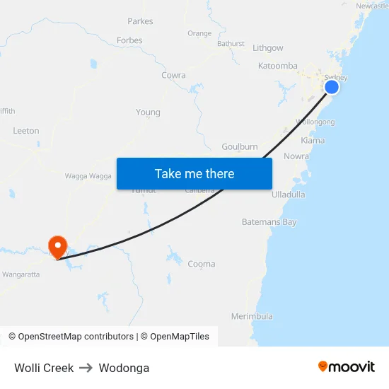 Wolli Creek to Wodonga map
