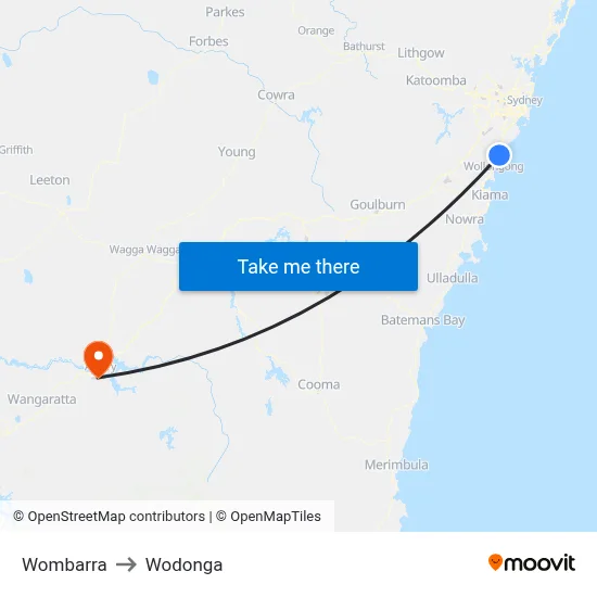 Wombarra to Wodonga map