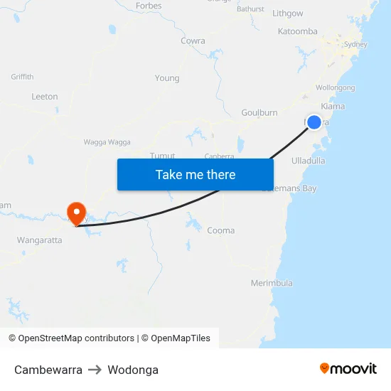 Cambewarra to Wodonga map