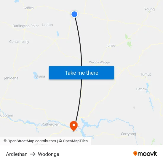Ardlethan to Wodonga map
