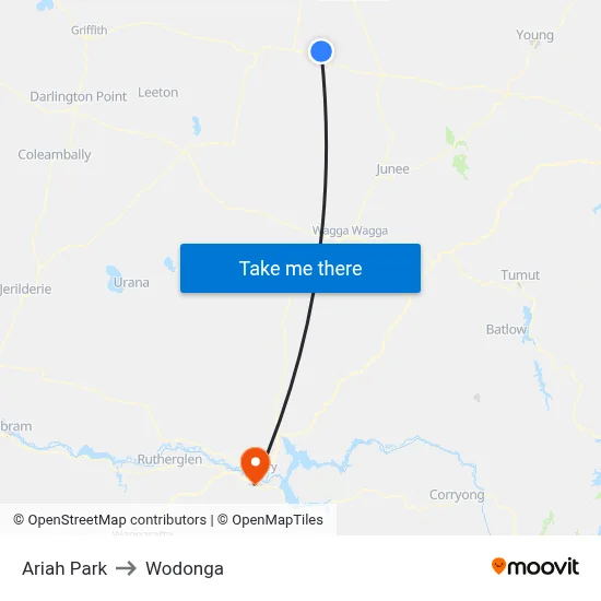Ariah Park to Wodonga map