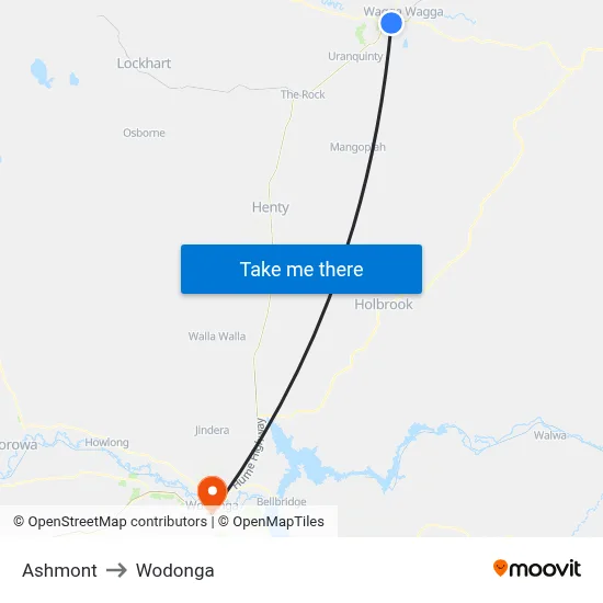 Ashmont to Wodonga map