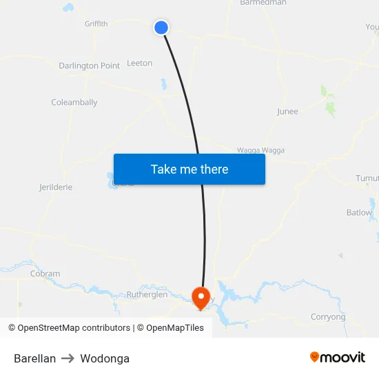 Barellan to Wodonga map