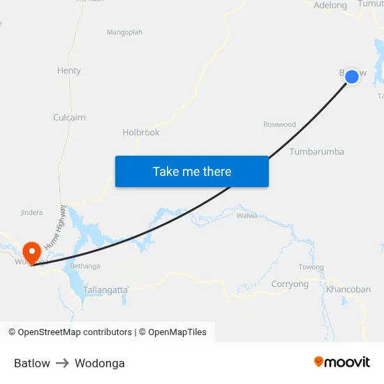 Batlow to Wodonga map