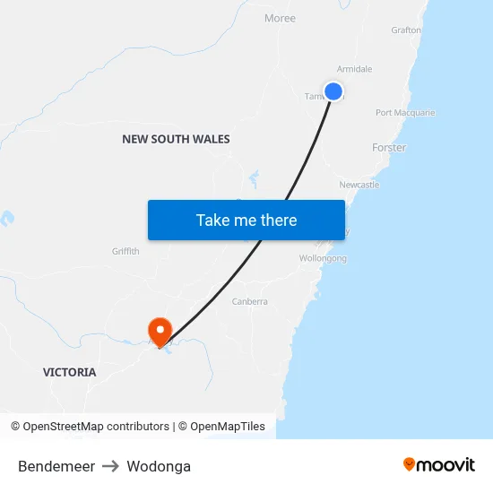 Bendemeer to Wodonga map
