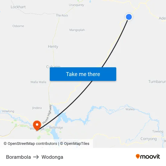 Borambola to Wodonga map