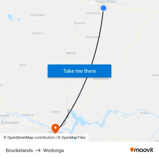 Bourkelands to Wodonga map