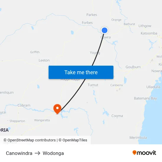 Canowindra to Wodonga map