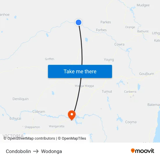 Condobolin to Wodonga map