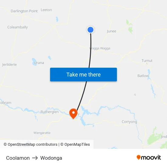 Coolamon to Wodonga map