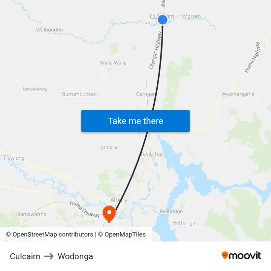 Culcairn to Wodonga map