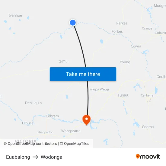 Euabalong to Wodonga map