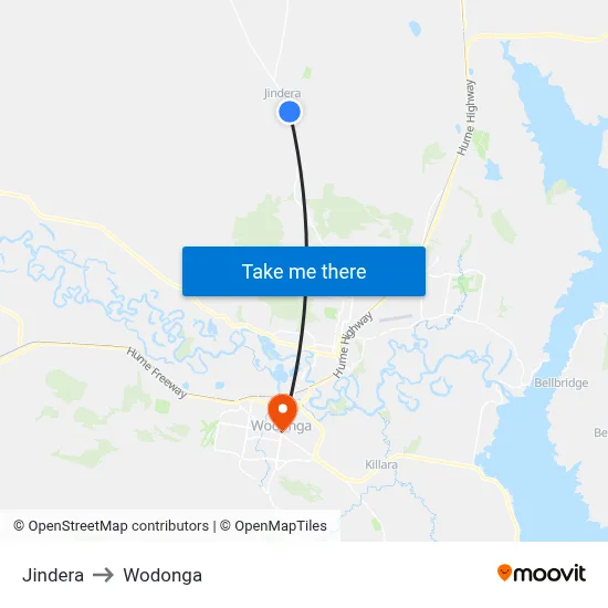 Jindera to Wodonga map