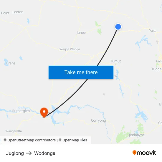 Jugiong to Wodonga map