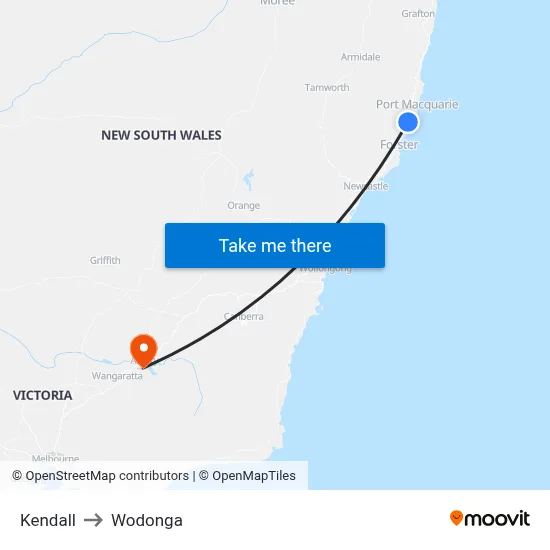 Kendall to Wodonga map