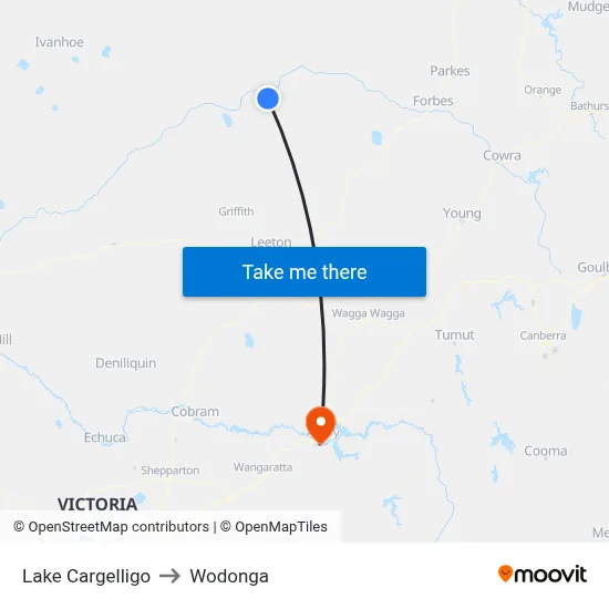 Lake Cargelligo to Wodonga map
