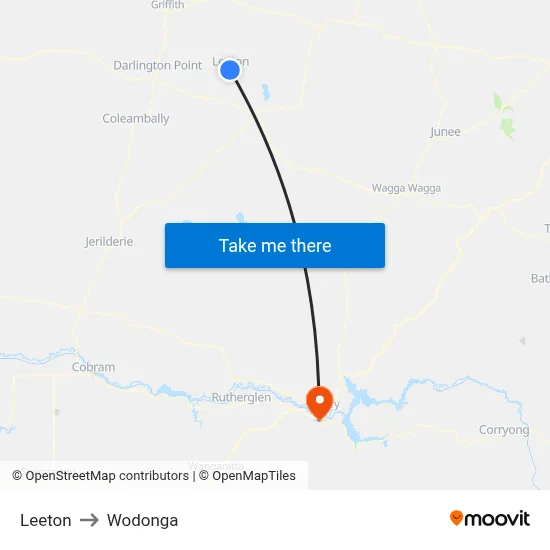 Leeton to Wodonga map