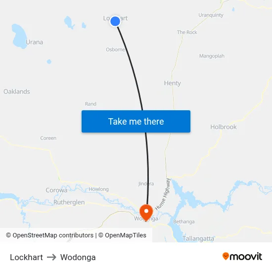 Lockhart to Wodonga map