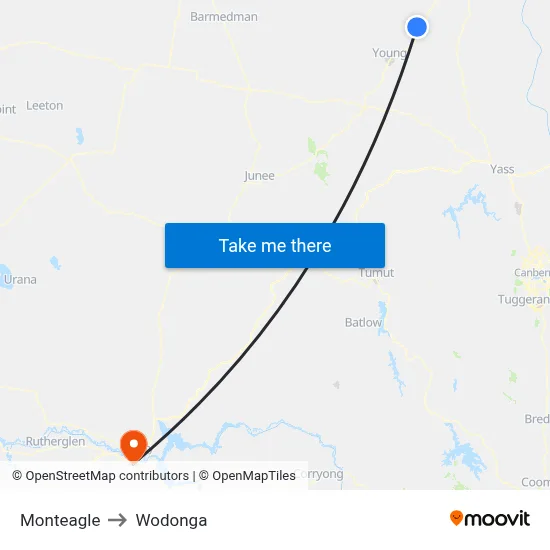 Monteagle to Wodonga map