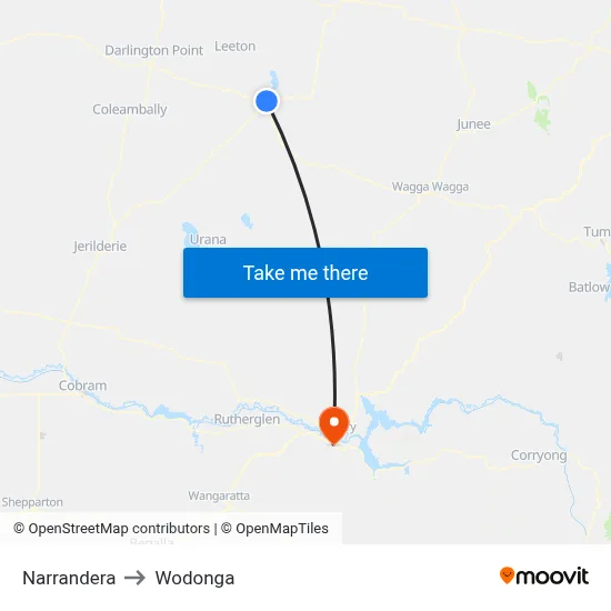 Narrandera to Wodonga map