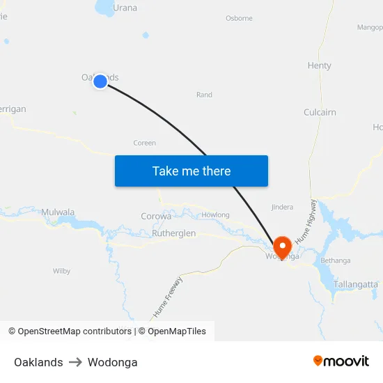 Oaklands to Wodonga map