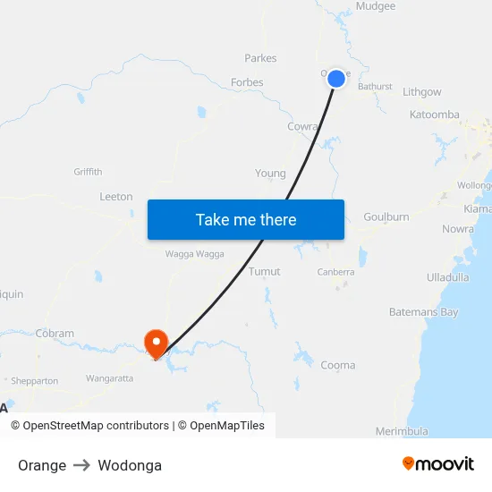 Orange to Wodonga map