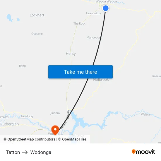 Tatton to Wodonga map