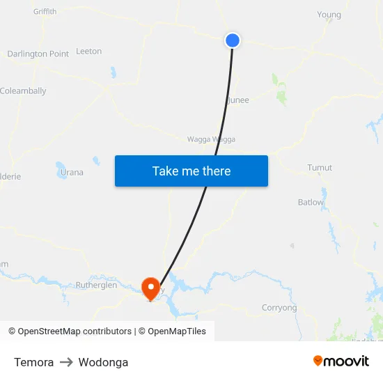 Temora to Wodonga map