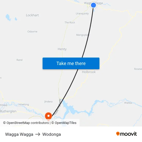 Wagga Wagga to Wodonga map