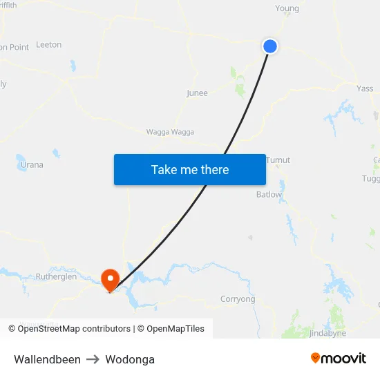 Wallendbeen to Wodonga map