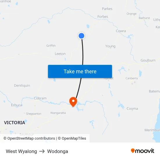 West Wyalong to Wodonga map