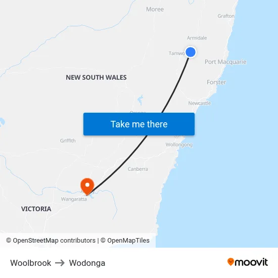 Woolbrook to Wodonga map