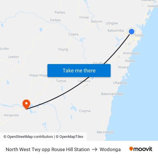 North West Twy opp Rouse Hill Station to Wodonga map