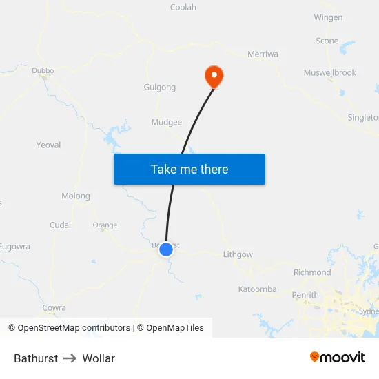 Bathurst to Wollar map
